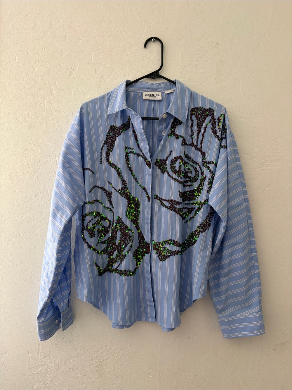 Essentiel Antwerp Blue Striped Sequin Embellished Blouse - Picture 4 of 7